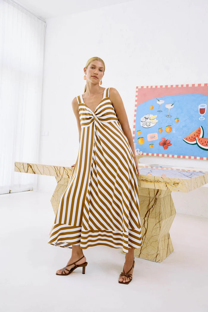 Eb & Ive Treville Stripe Tank Maxi Dress Caramel