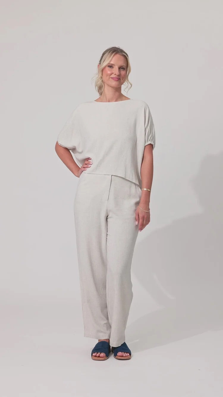 Lemon Tree Costa Linen Top Oatmeal