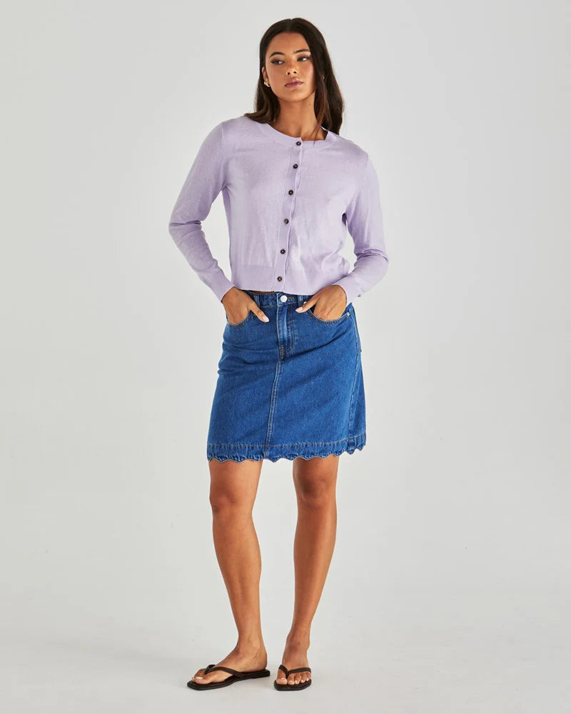 Sass Vale Scalloped Denim Skirt-Mid Wash Blue