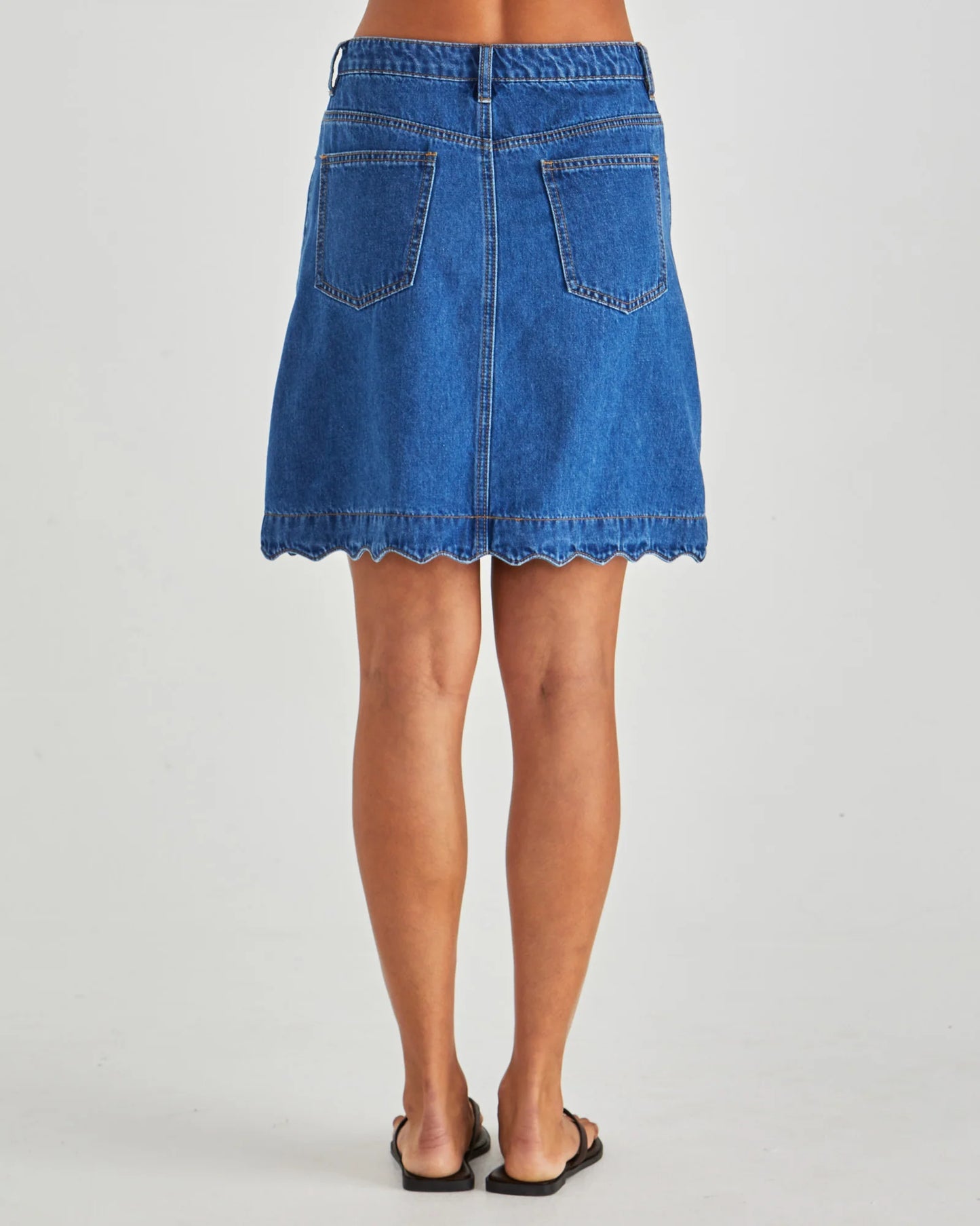 Sass Vale Scalloped Denim Skirt-Mid Wash Blue