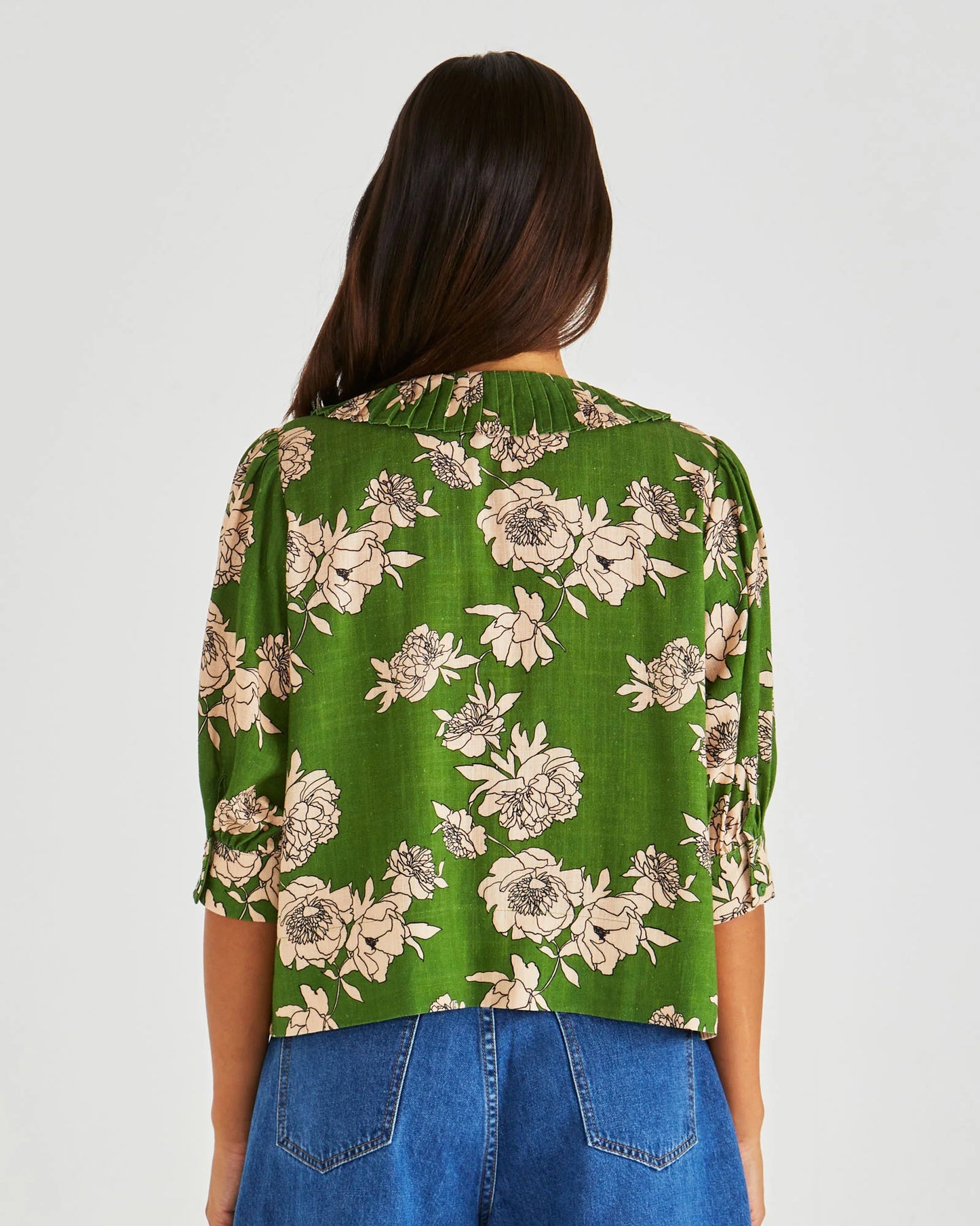 Sass Antonie Pleated Blouse-Moonflower Green