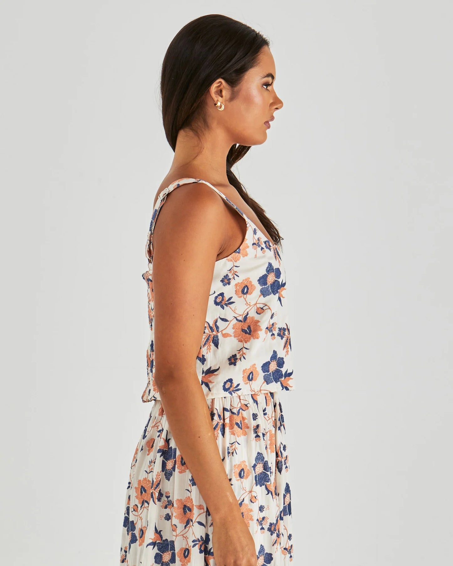 Sass Luca Crop Top Floral Embroidery Navy