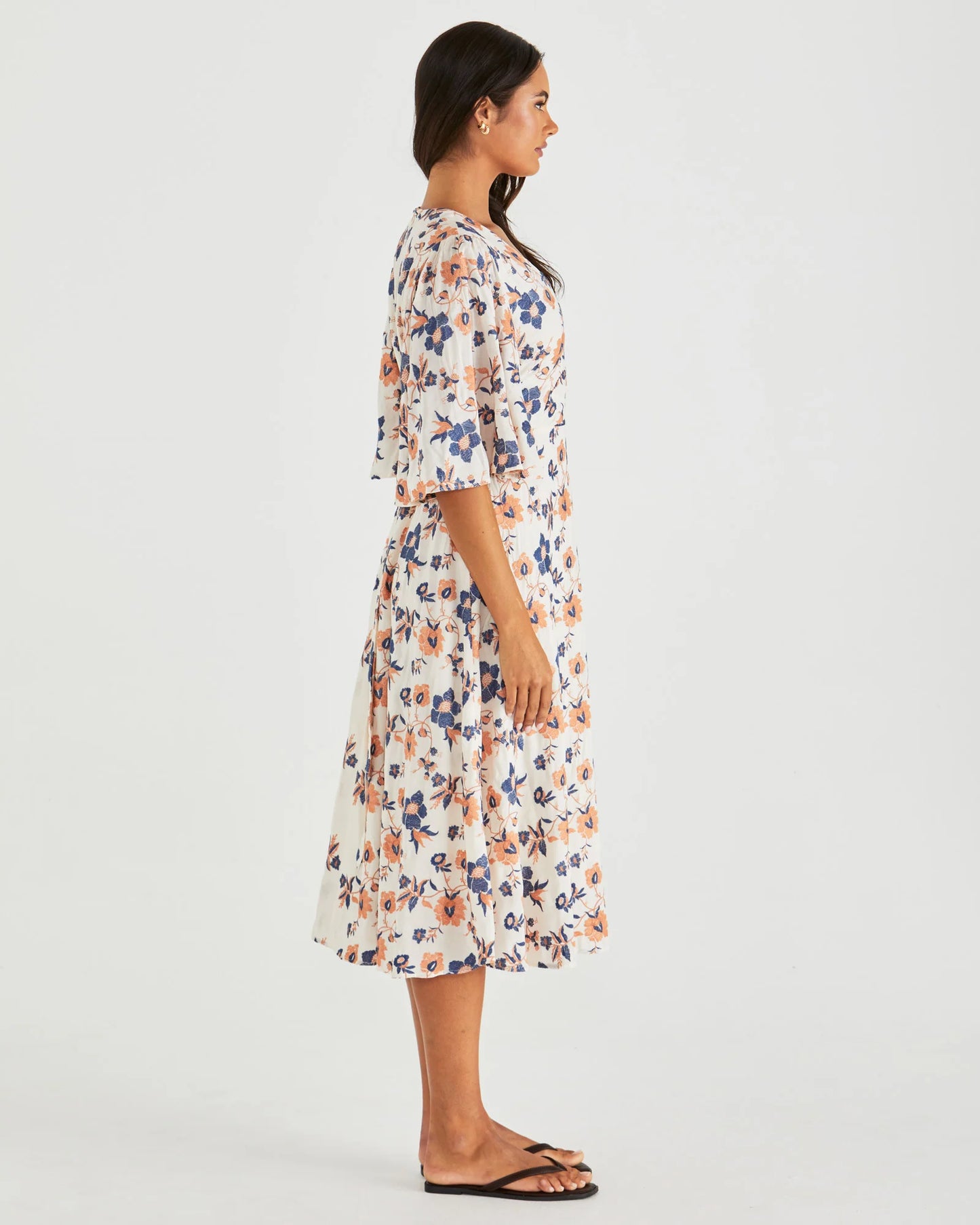 Sass Luca Dress Floral Embroidery Navy
