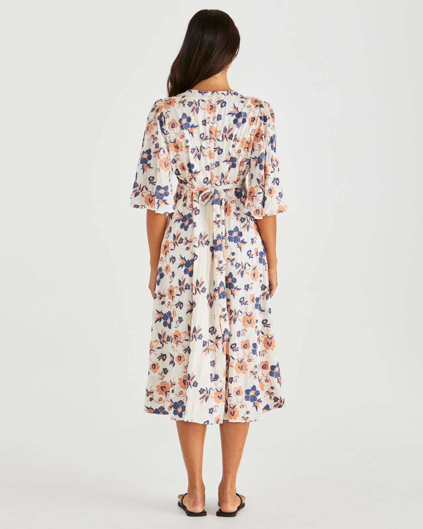 Sass Luca Dress Floral Embroidery Navy