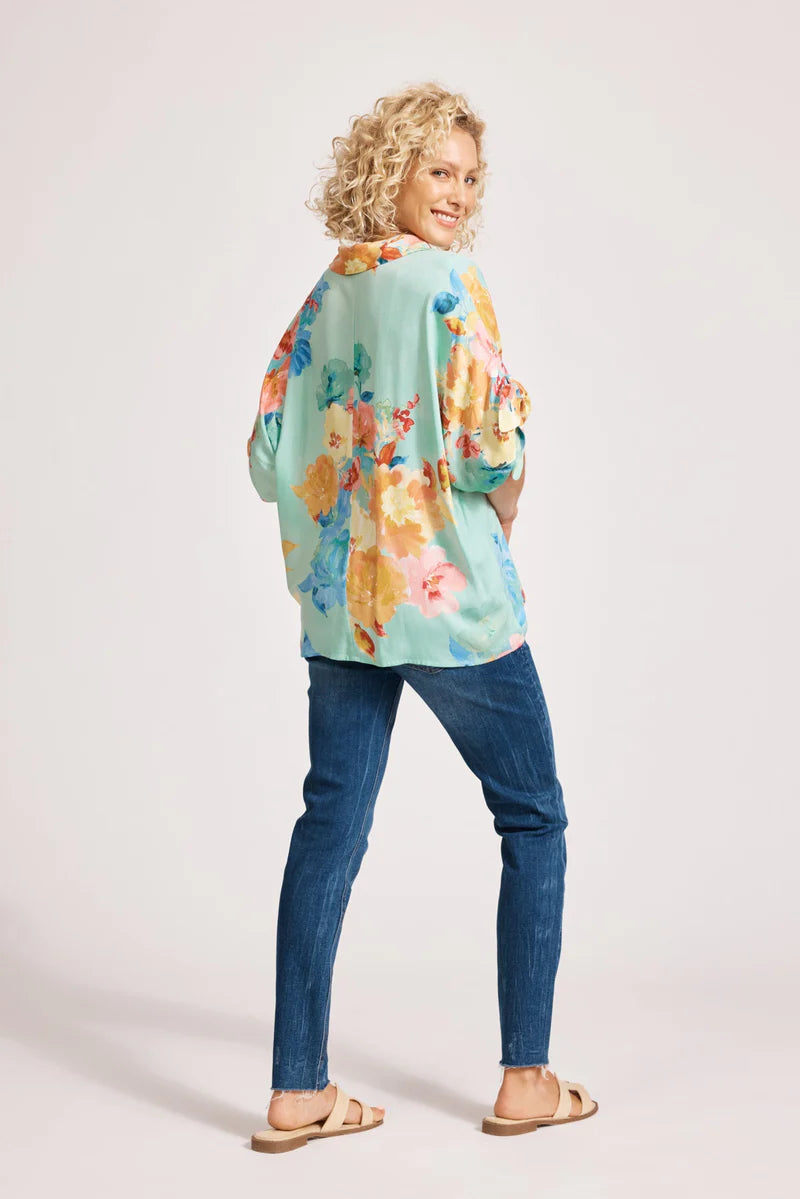 Eb & Ive Parisio Tie Shirt-Mint Bloom