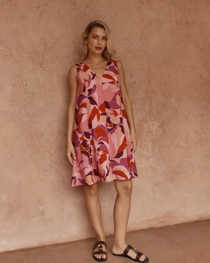 Sass Allie Seamed Swing Dress Peony Print