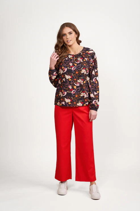 Vassalli Long Sleeve Front Keyhole Neck Top w Rib Cuff Aston
