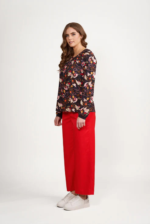 Vassalli Long Sleeve Front Keyhole Neck Top w Rib Cuff Aston