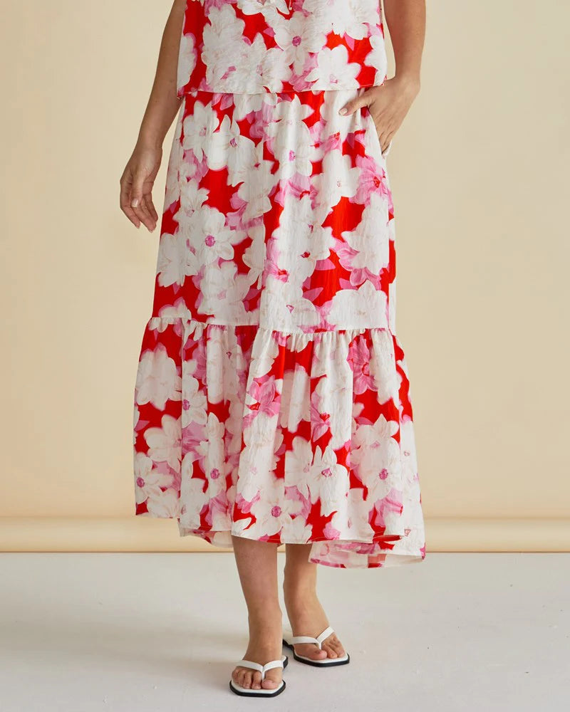 Betty Basics Maggie Skirt Red Floral Print