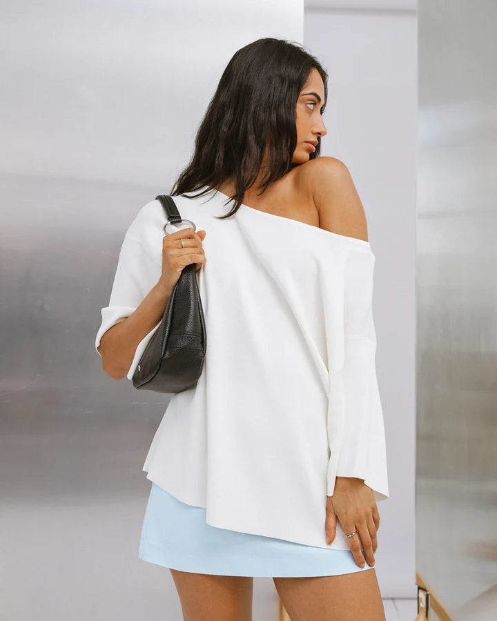 Silent Theory Ollie Off Shoulder Knit Top White