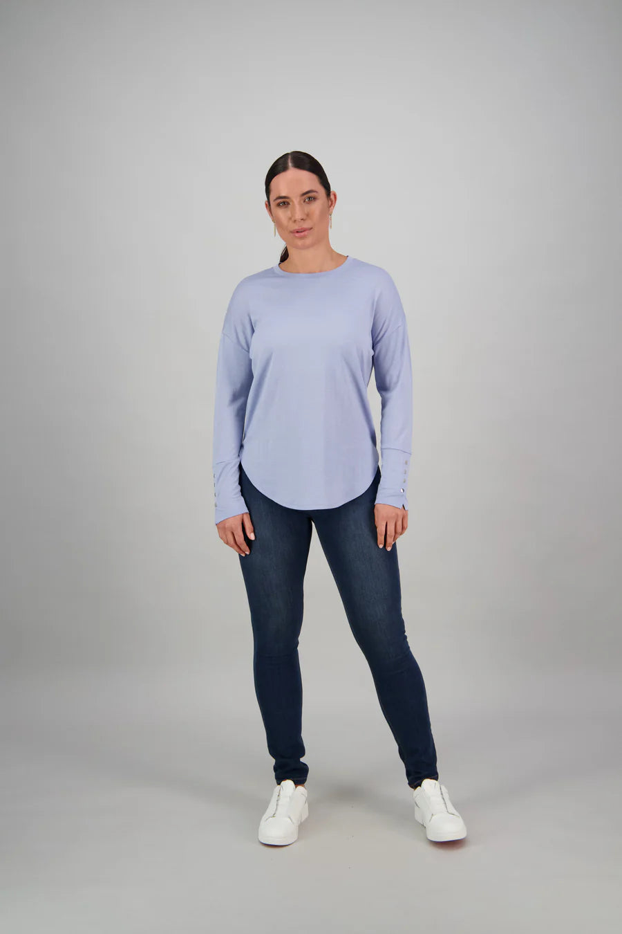 Vassalli Merino R/ Neck w Dome Cuff Iceberg