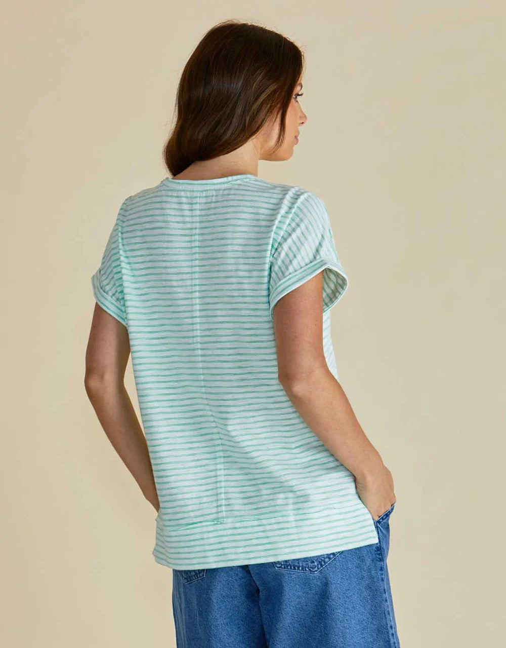 Betty basics Shirley Short Sleeve Tee- Green Stripe