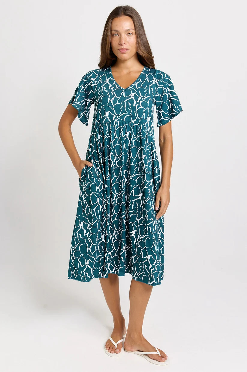 Betty Basics Donna Dress Teal Petal Print