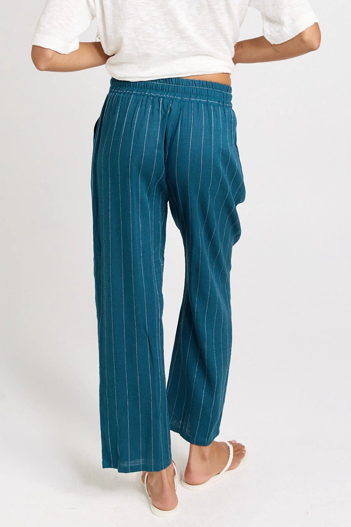 Betty Basics Palm Relax Pants Teal/White Stripe Blue