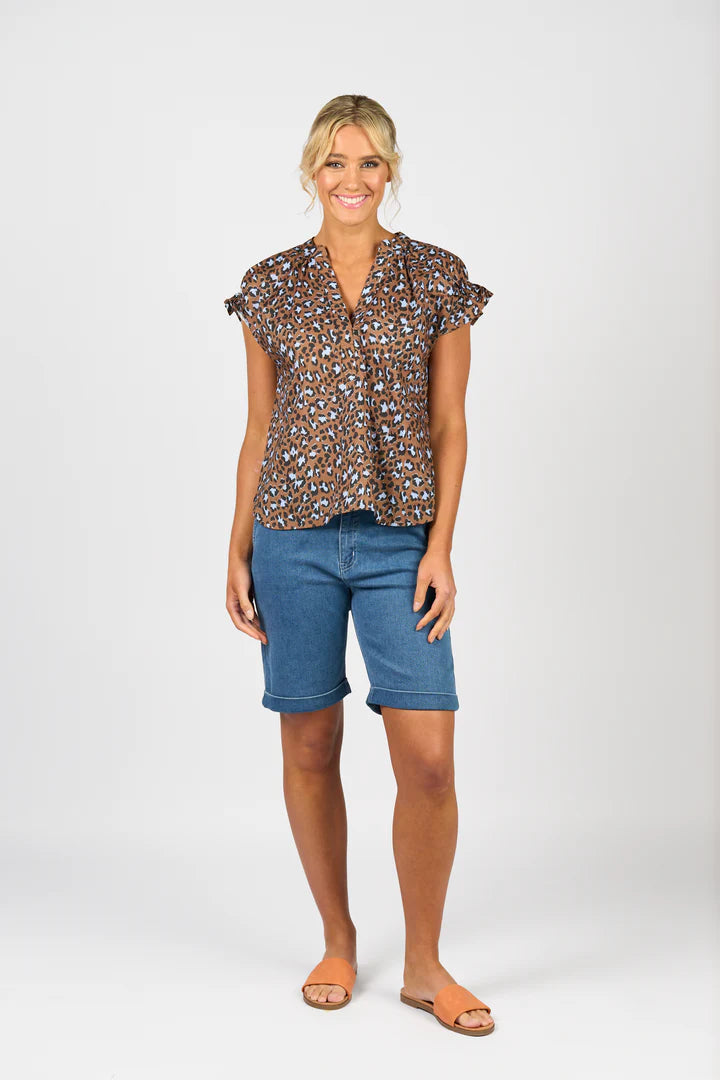 Vassalli Printed Drop Shoulder Top w Shirring Detail-Nala