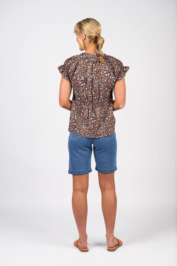Vassalli Printed Drop Shoulder Top w Shirring Detail-Nala