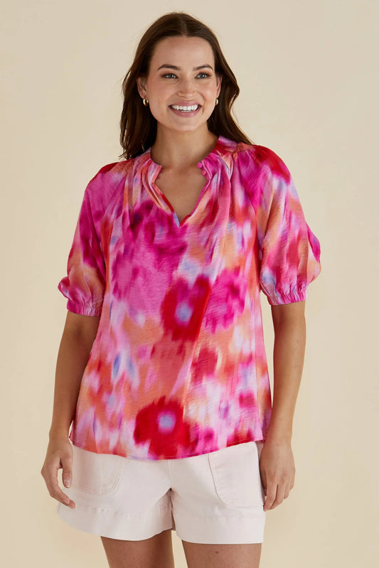 Betty Basic Joanne Blouse Floral Abstract Print-Pink