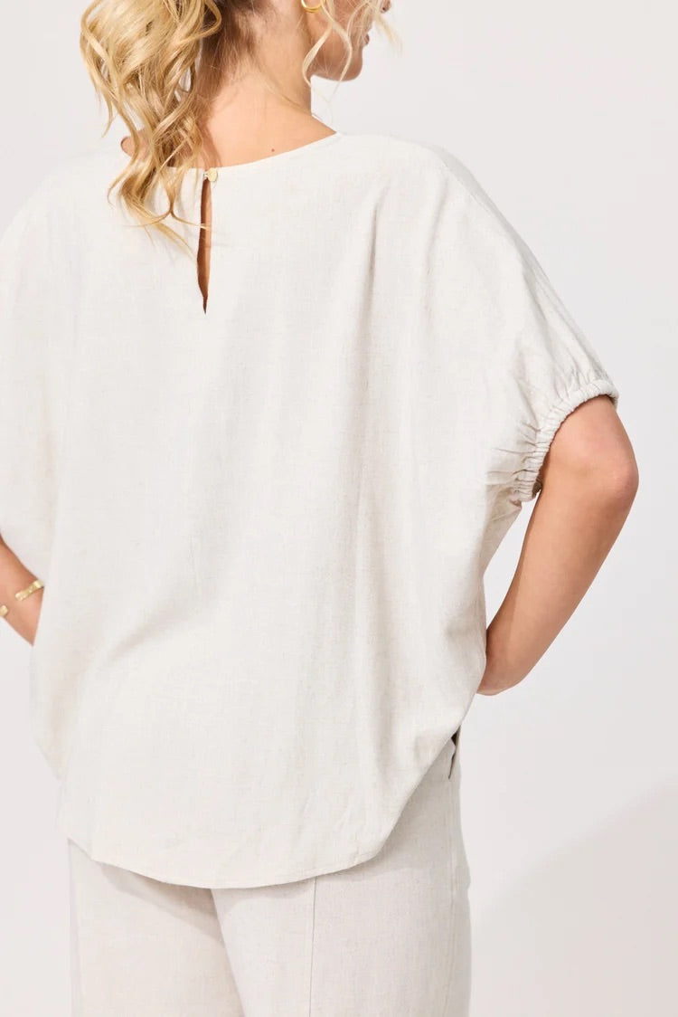 Lemon Tree Costa Linen Top Oatmeal