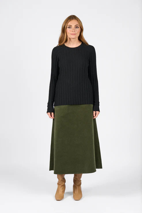Vassalli Round Neck Ribbed Knit Jumper with Dome Cuff Black