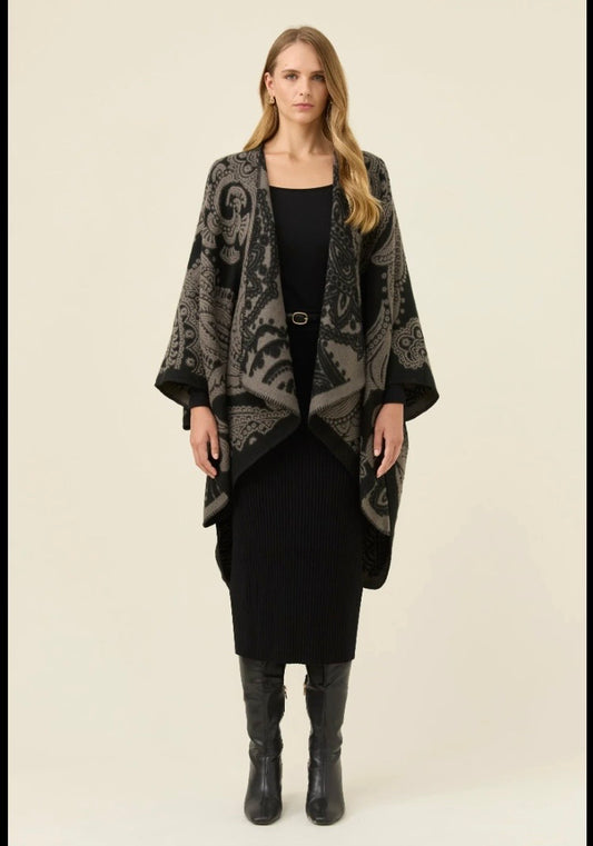 Isle of Mine Lucia Cape- Charcoal Paisley OS