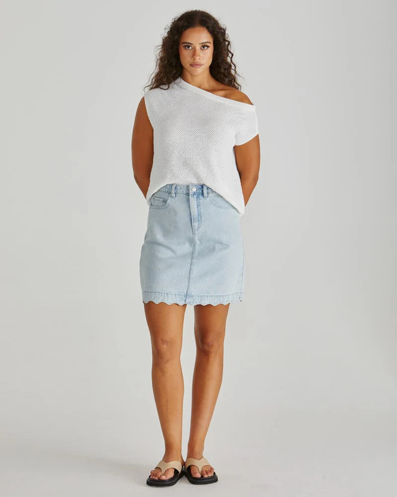 Sass Vale Scalloped Denim Skirt-Bleach
