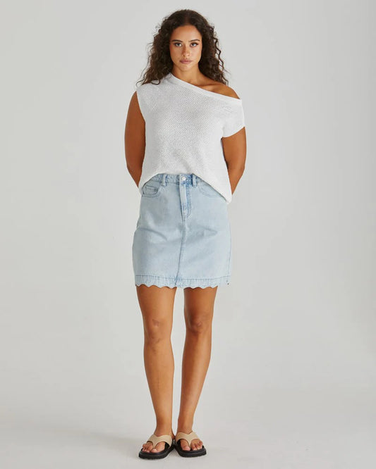Sass Vale Scalloped Denim Skirt-Bleach