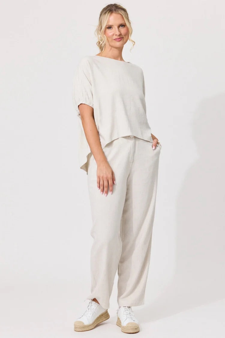 Lemon Tree Costa Linen Top Oatmeal