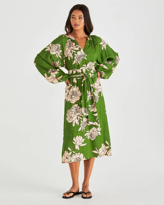 Sass Antonie Obi Belt Dress-Moonflower Green