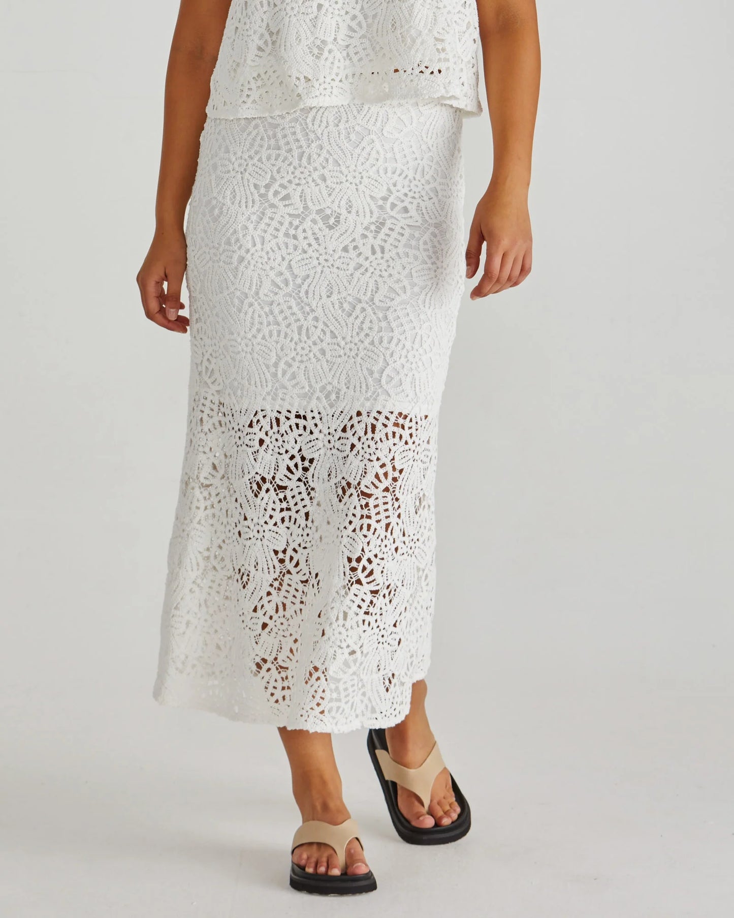 Sass Kai Crochet Lace Skirt White