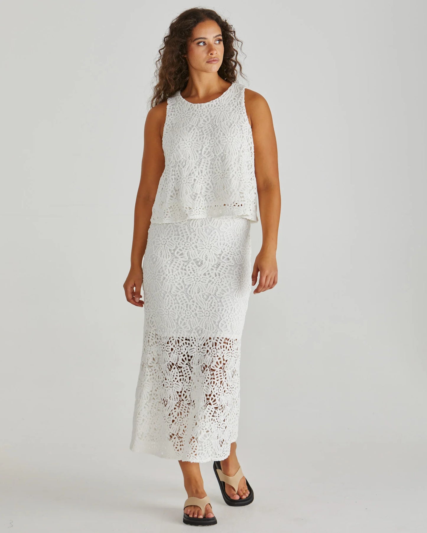 Sass Kai Crochet Lace Skirt White