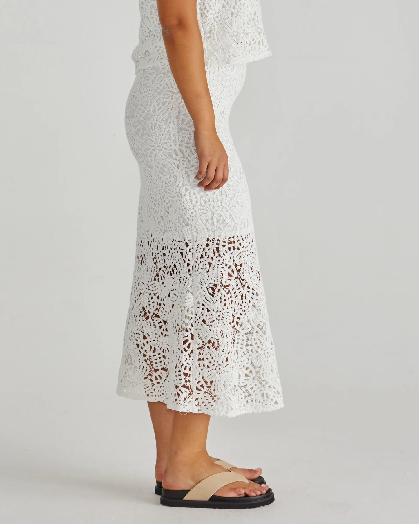 Sass Kai Crochet Lace Skirt White