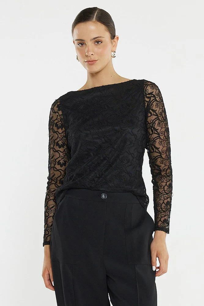 Sass Effie Mesh Top Black