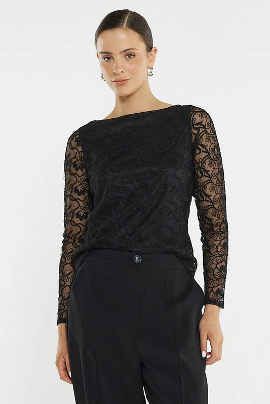 Sass Effie Mesh Top Black
