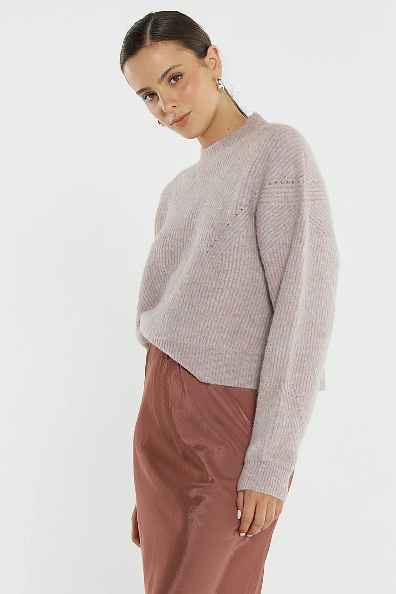 Sass Innes Pointelle Jumper Pink Marle