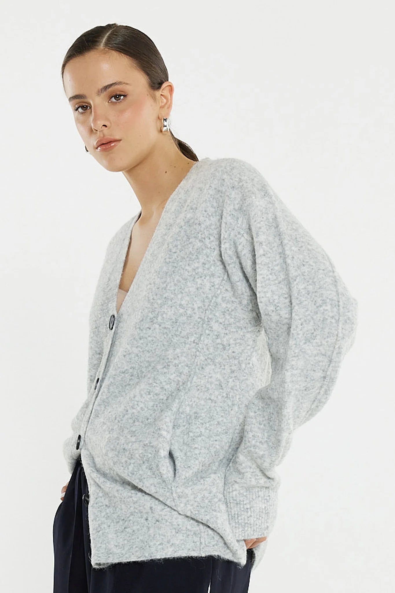 Sass Lee Longline Cardi Grey Marle
