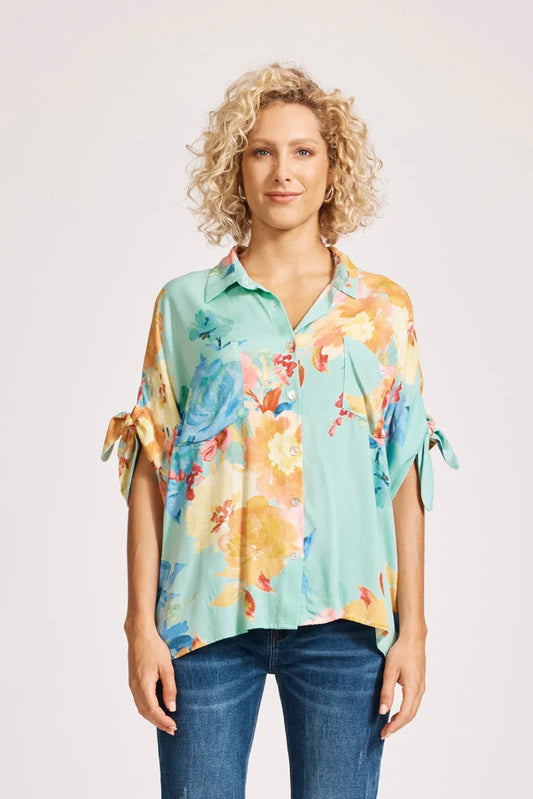 Eb & Ive Parisio Tie Shirt-Mint Bloom