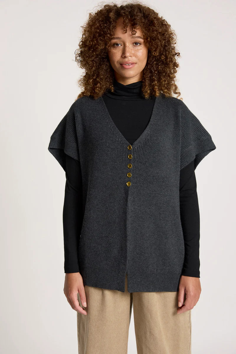 Eb & Ive Berber Vest Cardigan- Charcoal