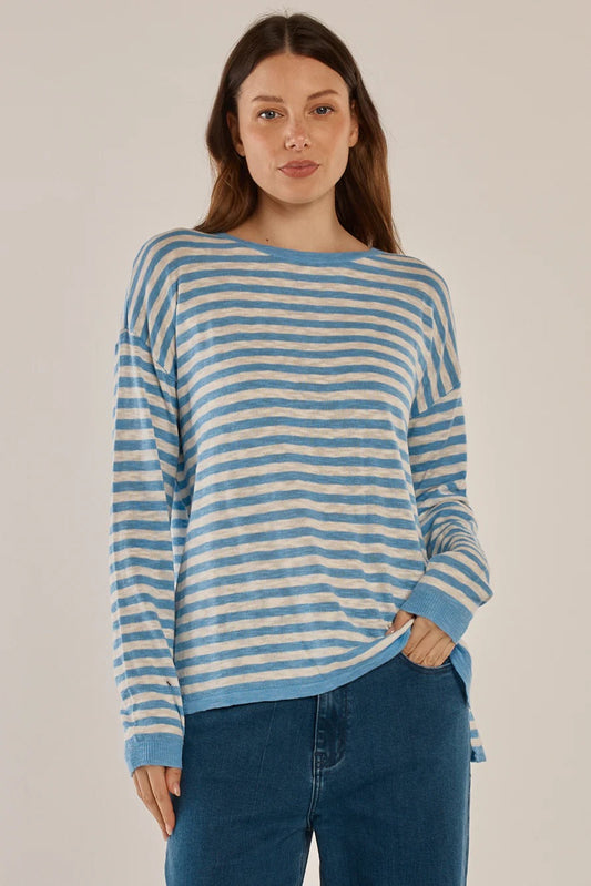 Betty Basics Natasha Knit Top Cornflower Blue Stripe