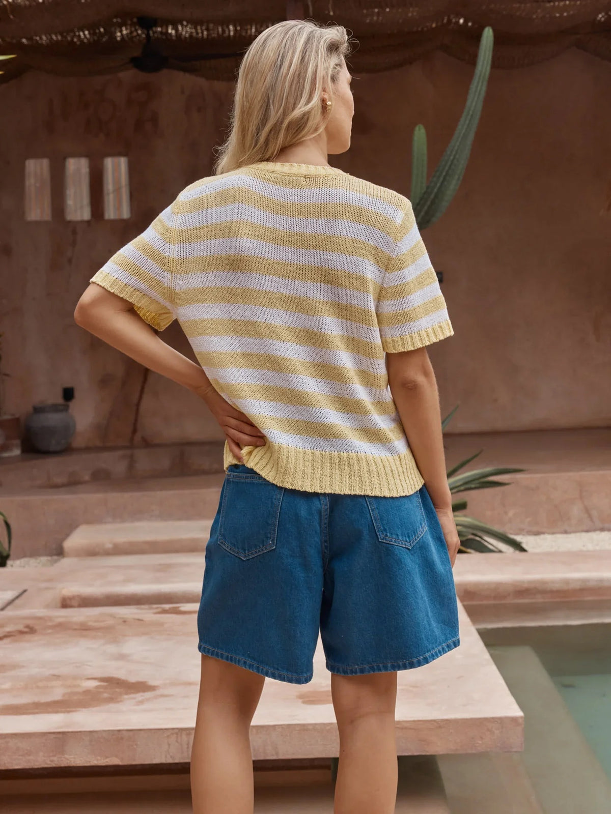Sass Jules Stripe Tee Lemon/White