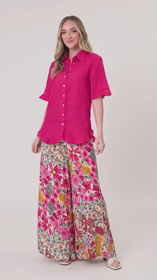 Lemon Tree Camilla Linen Top Fuchsia