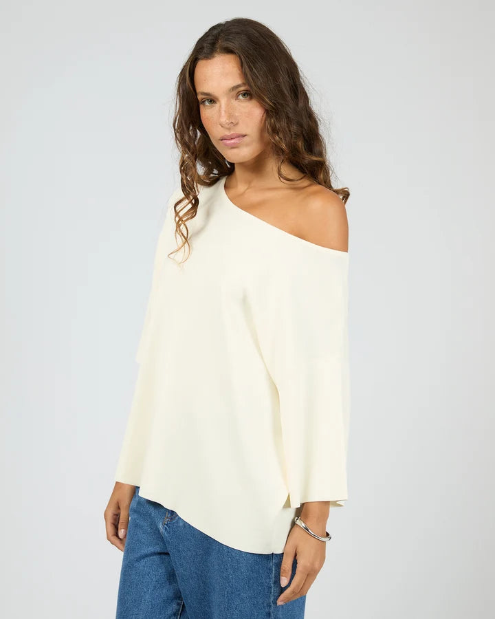 Silent Theory Ollie Off Shoulder Knit Top White