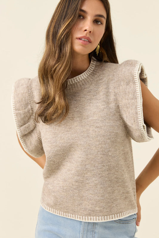 Isle of Mine Athena Frill Knit Top- Stone
