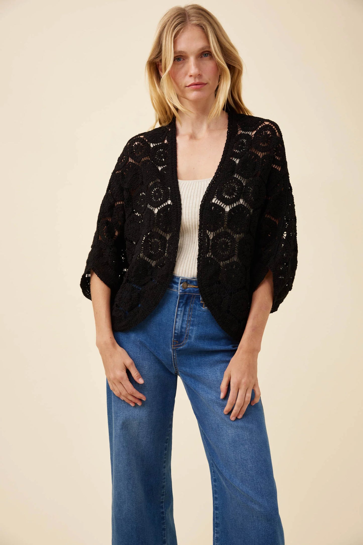 Isle of Mine Maggie Crochet Cape Black OS