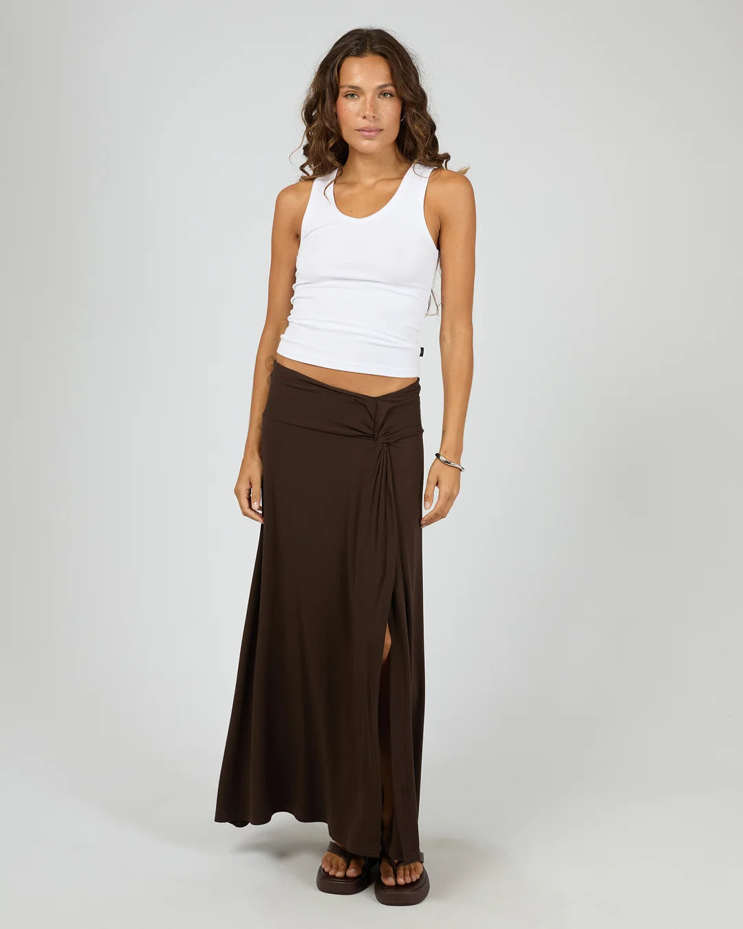 Silent Theory Twisted Detail Maxi Skirt Chocolate