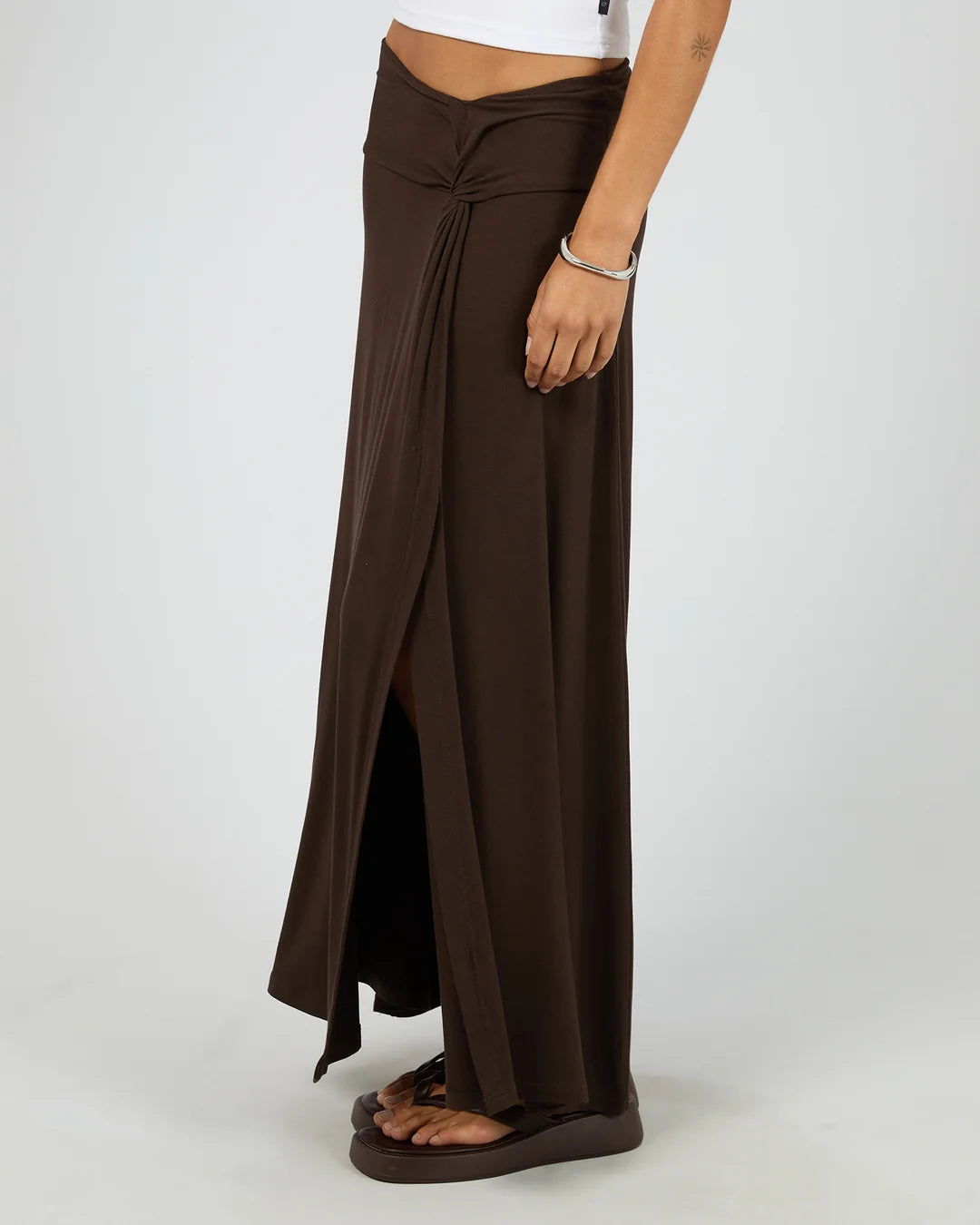 Silent Theory Twisted Detail Maxi Skirt Chocolate