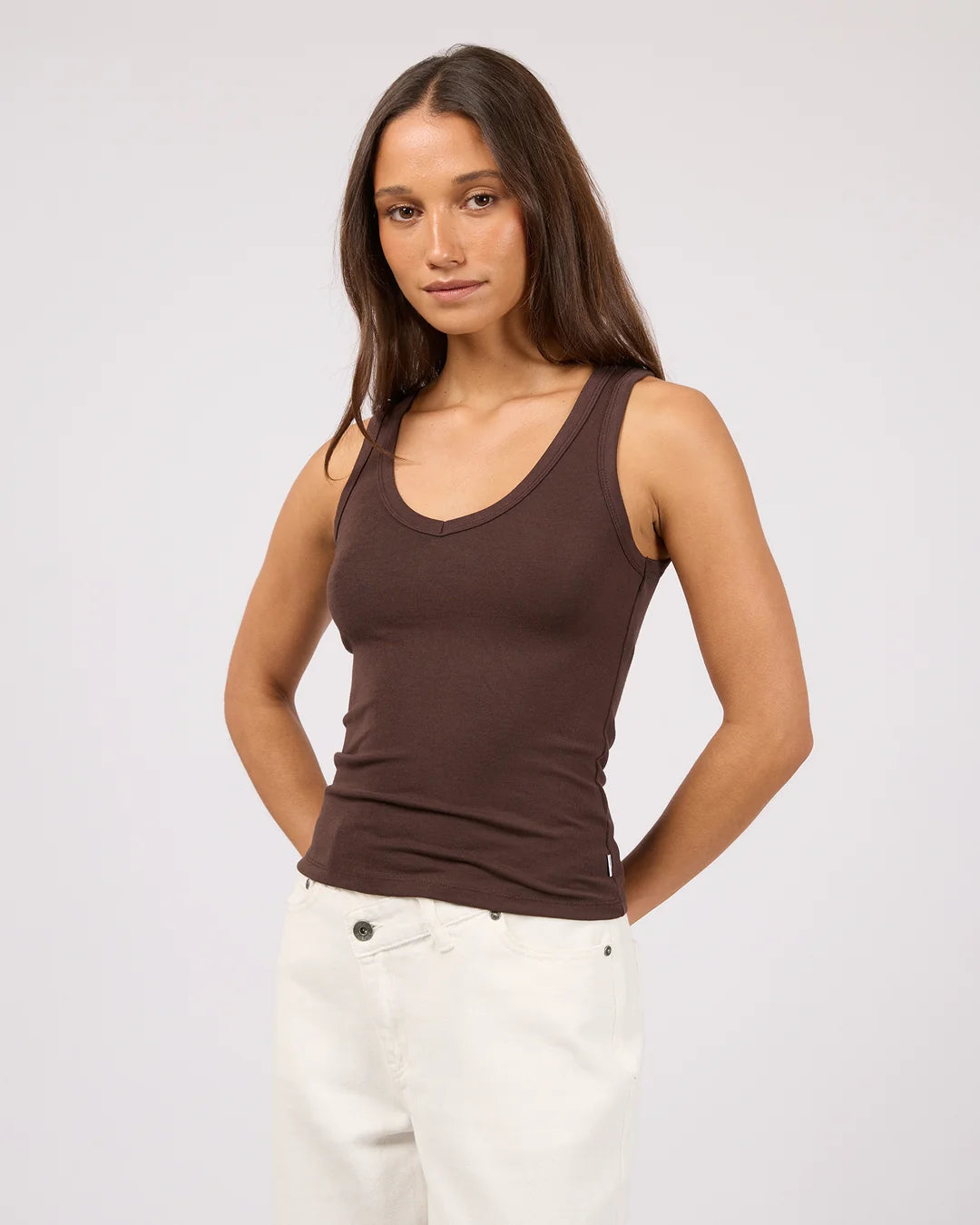 Silent Theory Luxe Rib Vee Tank Chocolate