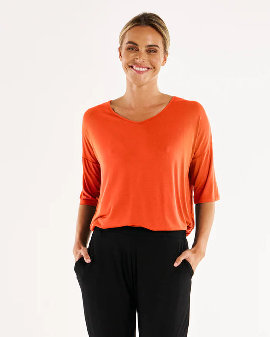 Betty Basics Brielle Bamboo V-neck Tee Burnt Ochre