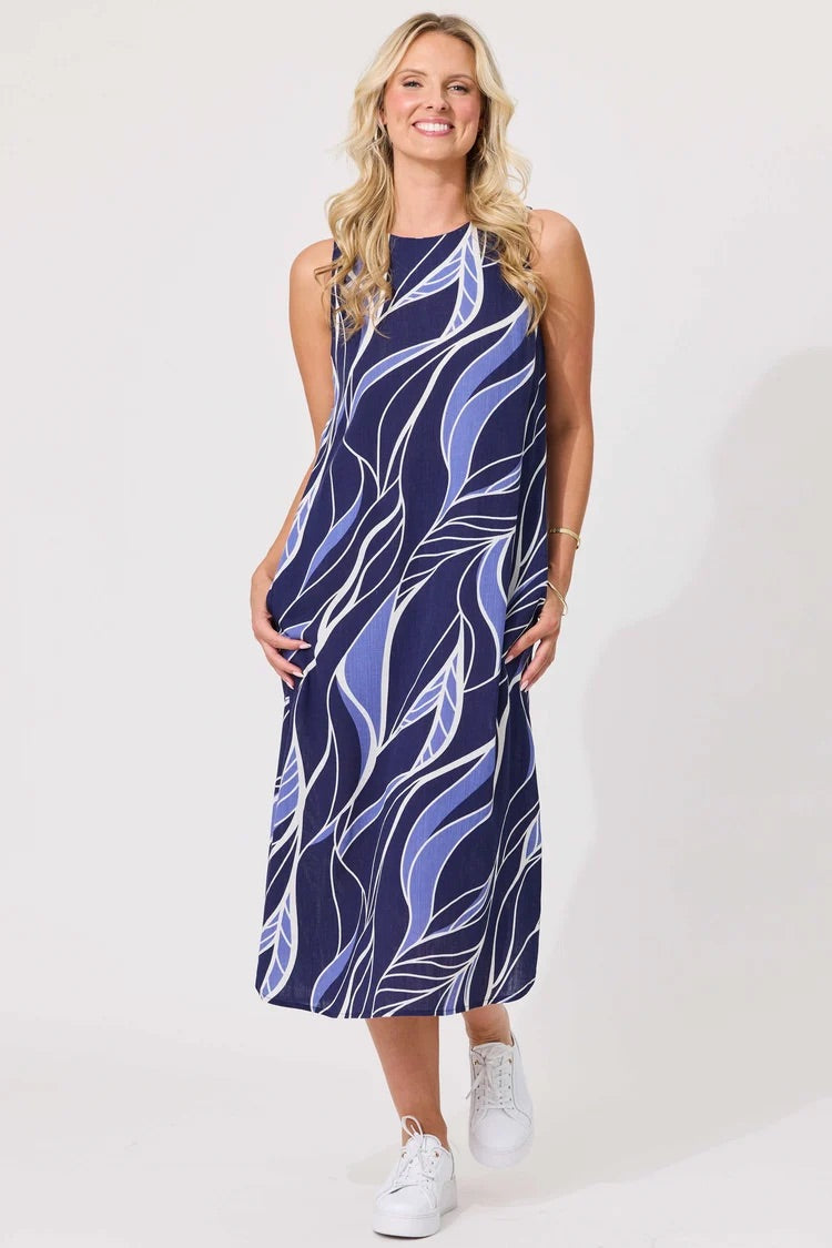 Lemon Tree Noa Leafy Blue Dress