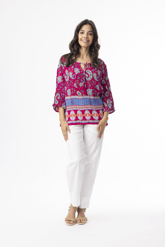 Orientique Boho Tops Shape 2 Indian Border Pink