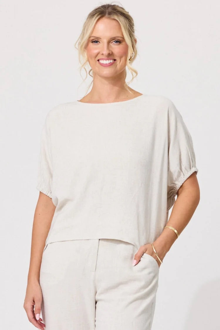 Lemon Tree Costa Linen Top Oatmeal